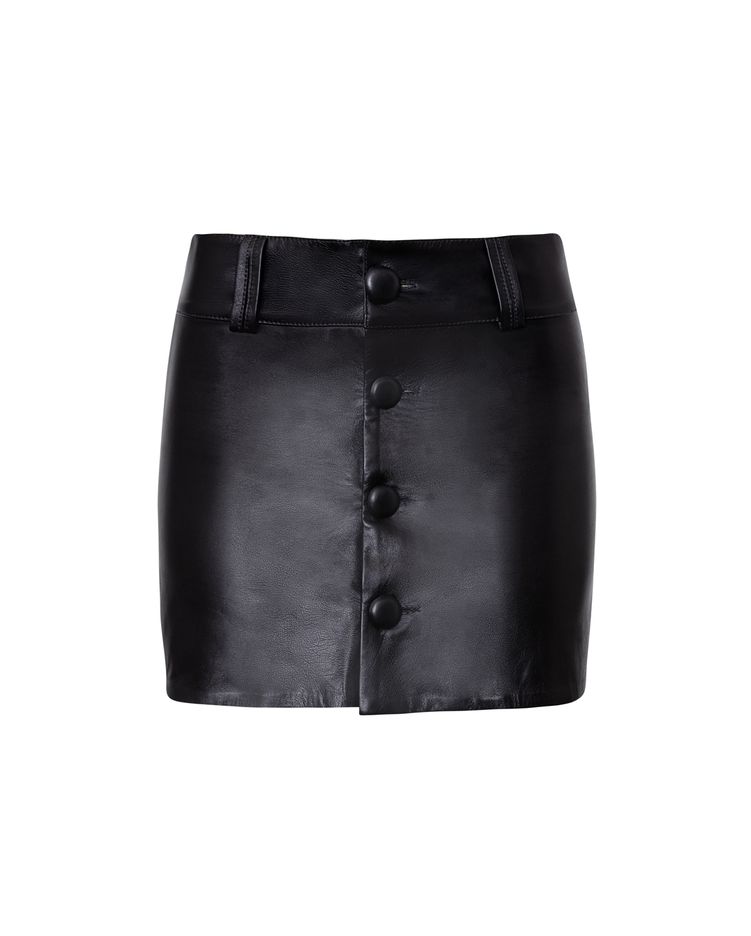 saia de couro preta com botao na frente