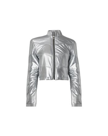 jaqueta de couro prata